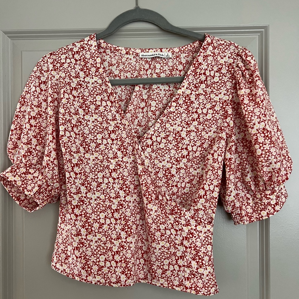 Abercrombie and Fitch red and yellow floral top